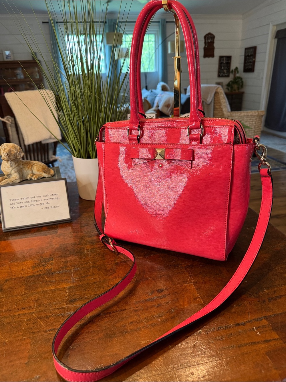 kate spade Bright Pink Patent Satchel with Bow Accent